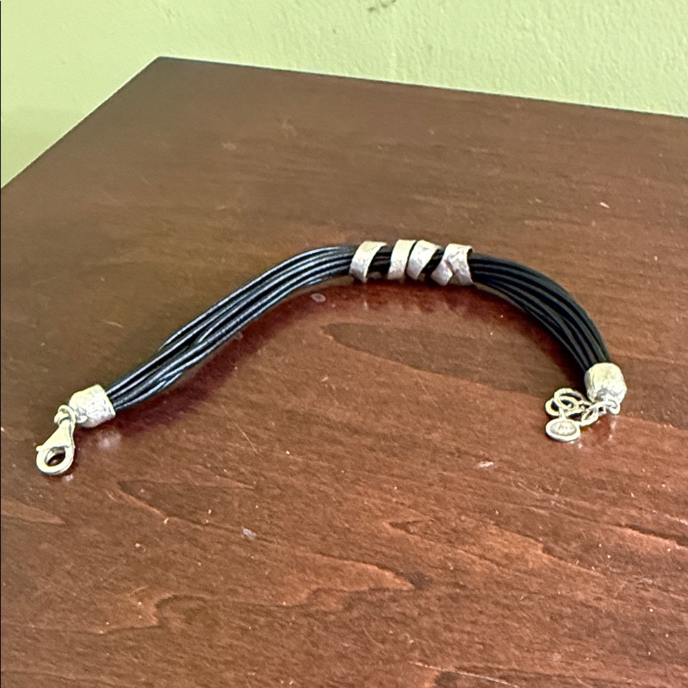 Black Multi-Strand Leather Bracelet with Silver Accents